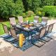 PHI VILLA Black 9-Piece Metal Outdoor Patio Dining Set with Slat Square Table and C-Spring Textilene Chairs