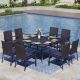 PHI VILLA Black 9-Piece Metal Patio Outdoor Dining Set with Rectangle Extensible Table and Rattan Chair with Blue Cushion
