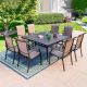PHI VILLA Black 9-Piece Metal Patio Outdoor Dining Set with Slat Square Table and Padded Textilene Chairs