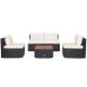 Costway 5-Piece Patio Rattan Furniture Set Acacia Wood Table Top Sofa Cushion Deck in Off White