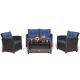 Costway 4 -Piece Patio Rattan Furniture Set Glass Table Shelf Sofa Cushion Navy