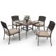 PamaPic Brown 5-Piece PE Wicker Outdoor Dining Set with Brown Cushions