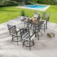 Patio Festival 6-Piece Metal Bar Height Outdoor Dining Set with Beige Cushions