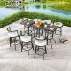 Patio Festival 9-Piece Metal Bar Height Outdoor Dining Set with Beige Cushions