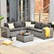 HOOOWOOO Tahoe Gray 6-Piece Wicker Extra-Wide Arm Outdoor Patio Conversation Sofa Set with Black Cushions