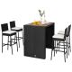 Costway 5-Piece Patio PE Wicker Bar Set Outdoor Acacia Wood Dining Table Stool Bistro