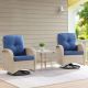 Gymojoy Carlos Grey 3-Piece Wicker Patio Conversation Set with Blue Cushions
