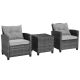 HONEY JOY 3-Piece Outdoor Furniture Set Wicker Patio Conversation Set with Gray Cushions Tempered Glass Side Table