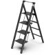 4-Step Retractable Handgrip Folding Aluminum Step Stool Ladder with Anti-Slip Wide Pedal, 300 lbs. Household Ladder DATI-CYW1-909