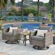 OVIOS Marvel Gray 3-Piece Wicker Wide Arm Patio Conversation Set with Dark Gray Cushions and Swivel Rocking Chairs