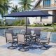 PHI VILLA Black 8-Piece Metal Rectangle Patio Outdoor Dining Set with Table, Umbrella and Textilene Swivel Chairs