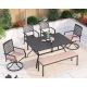 PHI VILLA 6-Piece Rectangular Outdoor Dining Set with Slat Table and Bench with Beige Cushion