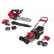 Milwaukee M18 FUEL 14 in. Top Handle 18V Lithium-Ion Brushless Cordless Chainsaw Kit w/21 in. Dual Battery Mower Kit, (4) Battery