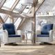 JOYSIDE 3-Piece Gray Wicker Patio Conversation Set Swivel Rocking Chair with Blue Cushions and Table