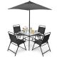 Clihome Gray 6-Piece Metal Patio Outdoor Dining Set and Umbrella