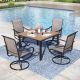 PHI VILLA Black 5-Piece Metal Square Patio Outdoor Dining Set With Wood-Look Table and Textilene Swivel Chairs