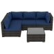 UPHA 5-Piece Wicker Patio Conversation Sectional Seating Set with Navyblue Cushions