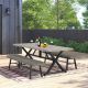 ULAX FURNITURE 3-Piece Metal Steel Outdoor Dining Set with Rectangle Table and 2 Wicker Benches