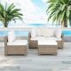TK CLASSICS Maui 4-Piece Wicker Patio Conversation Set with Linen White Cushions