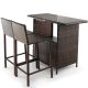 Costway 3-Piece Wicker Outdoor Serving Bar Set Height Table 2-Stools with 3-Rows Stemware Racks Garden