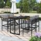 Harper & Bright Designs Black 5-Piece Metal and Wood Outdoor Dining Set with Gray Cushions and Pillows