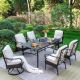 PHI VILLA 7-Piece Metal Patio Outdoor Dining Set with Black Rectangle Table and Chairs with Beige Cushions