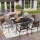 PHI VILLA 7-Piece Metal Outdoor Dining Set with Beige Cushions, Rectangle Dining Slat Table