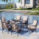 PHI VILLA 7-Piece Metal Patio Outdoor Dining Set with Black Rectangle Table and Chairs with Beige Cushions