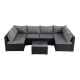 Zeus & Ruta Black 7-Piece Wicker Outdoor Sectional Set with Gray Cushion and Glass Coffee Table