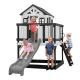 Backyard Discovery Sweetwater Heights Indoor Outdoor All Cedar Wooden White Elevated Playhouse with Clubhouse, Ladder, Slide and Kitchen
