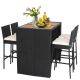 Clihome 5-Piece Wicker Patio Outdoor Dining Set with Off White Cushioned Bar Stools and Acacia Wood Tabletop