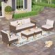 PHI VILLA Brown Rattan Wicker 7 Seat 7-Piece Steel Outdoor Sectional Set with Beige Cushions and 2 Ottomans