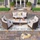 PHI VILLA Brown Rattan Wicker 8 Seat 8-Piece Steel Patio Outdoor Sectional Set with Beige Cushions