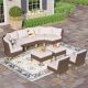 PHI VILLA Brown Rattan Wicker 9 Seat 9-Piece Steel Patio Outdoor Sectional Set with Beige Cushions