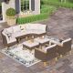 PHI VILLA Brown Rattan Wicker 9 Seat 9-Piece Steel Patio Outdoor Sectional Set with Beige Cushions