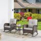 Pocassy 3-Piece Brown Wicker Patio Conversation Set with Beige Cushions and Coffee Table Flat Handrail Rocking Chairs