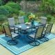 PHI VILLA Black 7-Piece Metal Outdoor Patio Dining Set with Rectangle Table and Textilene Swivel Chairs