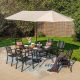 PHI VILLA 8-Piece Metal Patio Outdoor Dining Set with Beige Umbrella