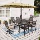PHI VILLA 8-Piece Metal Patio Outdoor Dining Set with Beige Umbrella