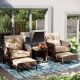 UPHA 5-Piece Wicker Patio Conversation Set, Outdoor Chairs with Beige Cushions, Coffee Table and Ottomans