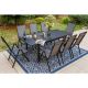 PHI VILLA 9-Piece Metal Patio Outdoor Dining Set with Rectangle Extensible Table and Gray Reclining Folding Sling Chairs