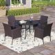 PHI VILLA Black 5-Piece Metal Patio Outdoor Dining Sets with Stamped Round Table and Rattan Chairs with Blue Cushion