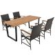 Costway 5 Piece Wicker Outdoor Dining Set Patio Acacia Wood Table 6 Wicker Chairs with Umbrella Hole and White Cushions