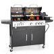 PHI VILLA 3-Burner Dual Fuel Grill Propane and Charcoal in Black with Side Burner Hose and Regulator