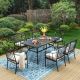 PHI VILLA 7-Piece Metal Patio Outdoor Dining Set with Rectangle Table and Stylish Arm Chairs with Beige Cushion