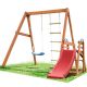 Tidoin Natural Wooden Outdoor Swing Set with Slide, Climbing Ladder and Sturdy Framed