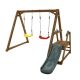 Tidoin Wood Outdoor Swing Set with Slide, Climbing Rope Ladder