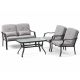 Costway 4 PCS Patio Metal Patio Conversation Set Outdoor Sofa Tempered Glass Coffee Table with Gray Cushions