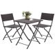 Miscool Anky Grand Coffee 3-Piece Rattan Foldable Patio Furniture Wicker Square Table with Two Chairs Outdoor Bistro Set