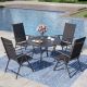 PHI VILLA 5-Piece Metal Patio Outdoor Dining Set with Black Folding Sling Chair